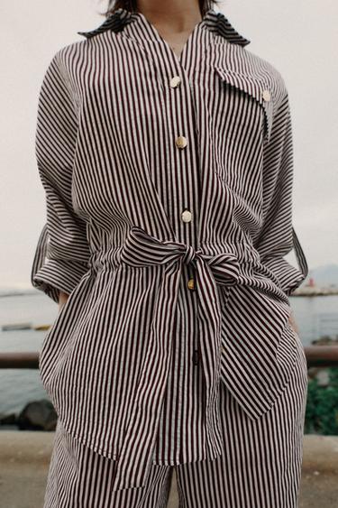 STRIPED SAFARI SHIRT - brown/white by Zara - Image 1