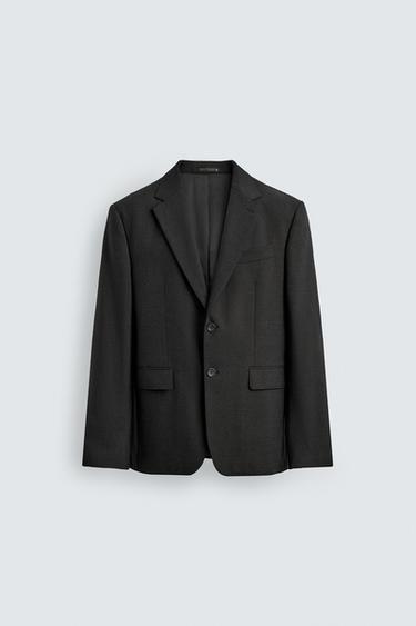 Zara 100% WOOL SUIT BLAZER - Anthracite Gray