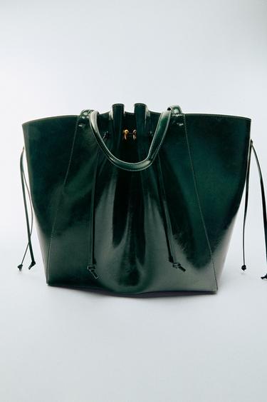 Zara RUCHED SHOPPER TOTE BAG - Green