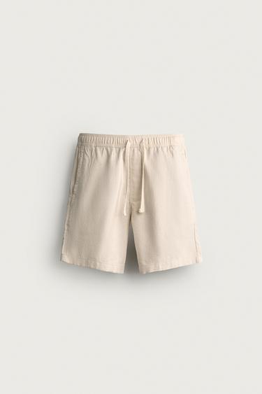 TEXTURED REGULAR FIT BERMUDA SHORTS - Light beige by Zara