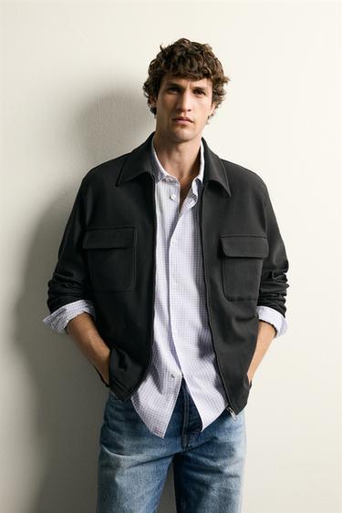 REGULAR FIT ZIP-UP OVERSHIRT - Black by Zara