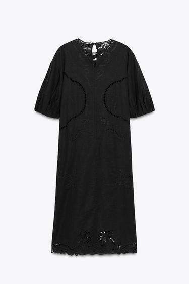 ZW COLLECTION EMBROIDERED MIDI DRESS - Black by Zara - Image 3