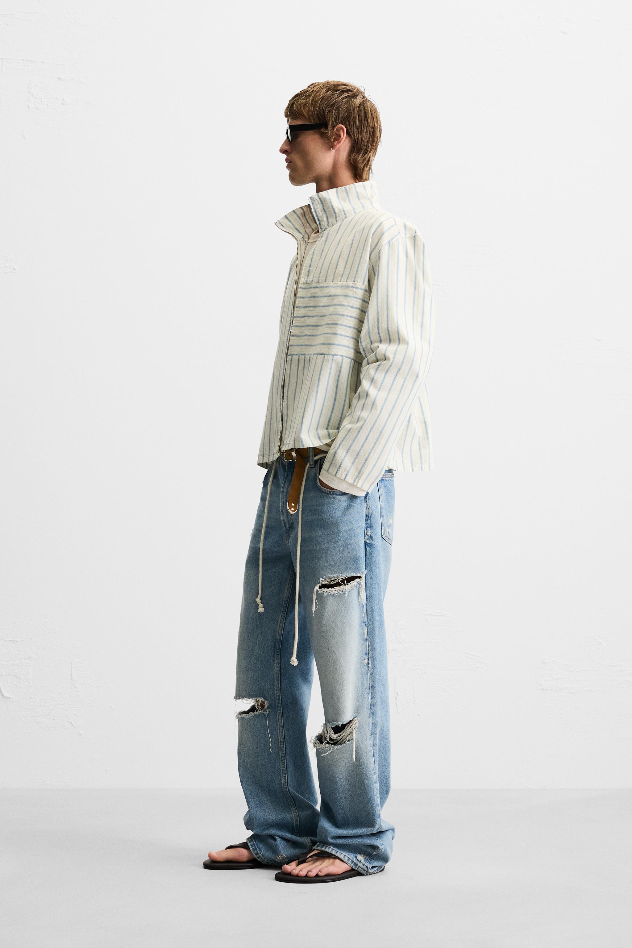 【EU38】ZARAストライプ柄リラックスフィットパンツ ZARA］ストライプ柄リラックスフィットパンツ (ZARA/デニム