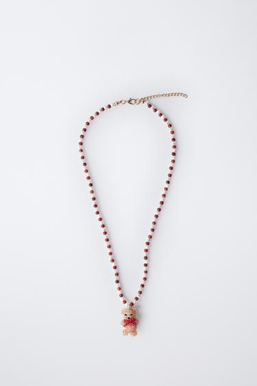BEADED NECKLACE WITH BEAR - Brown by Zara
