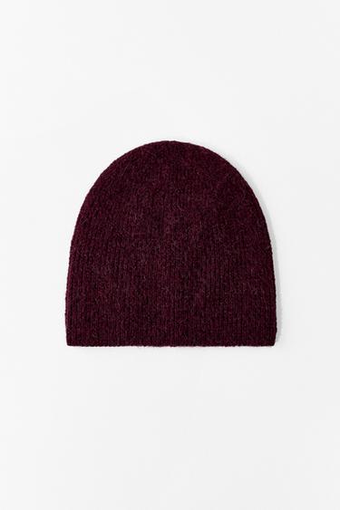MŨ BEANIE DỆT KIM GÂN - Màu đỏ tía từ Zara