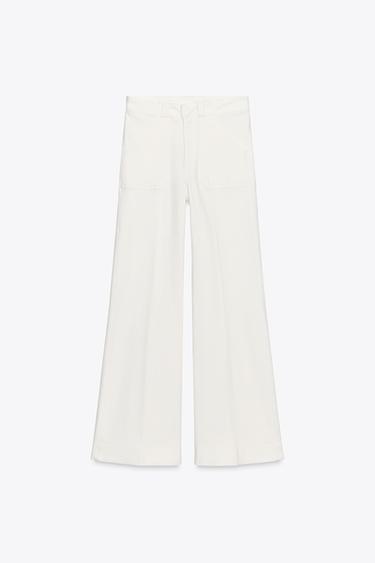 Zara ZW COLLECTION 高腰全長牛仔褲 - 磨白色