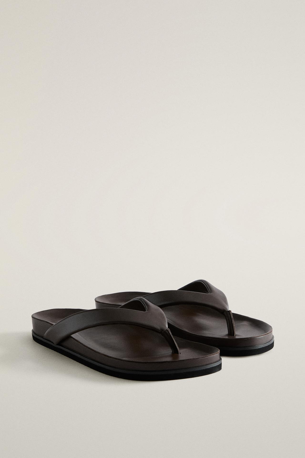 LEATHER STRAPPY SANDALS — Chocolate Brown