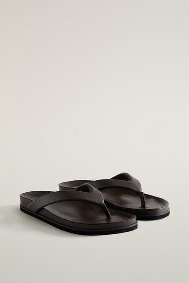 LEATHER STRAPPY SANDALS — Chocolate Brown 2