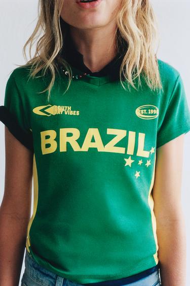 BRAZIL PRINT T-SHIRT - GREEN by Zara