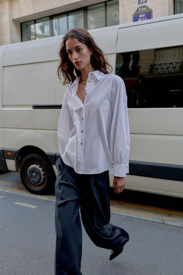 Zara POPLIN SHIRT WITH CONTRAST BUTTONS - White - Image 0