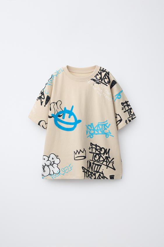 GRAFFITI PRINT T-SHIRT - camel by Zara - Image 0