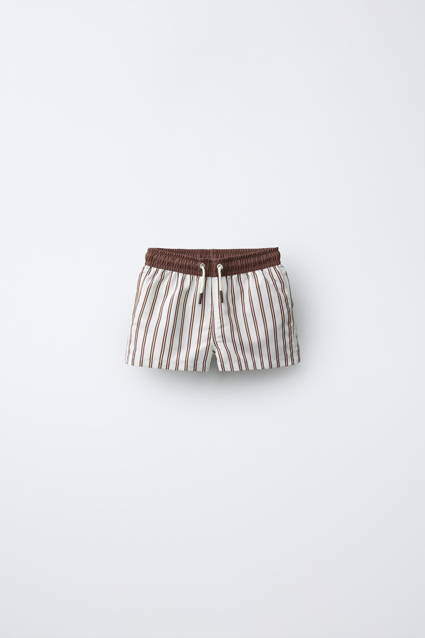 Пляжные шорты для детей, в полоску — Zara, цвет: Коричневый / Экрю