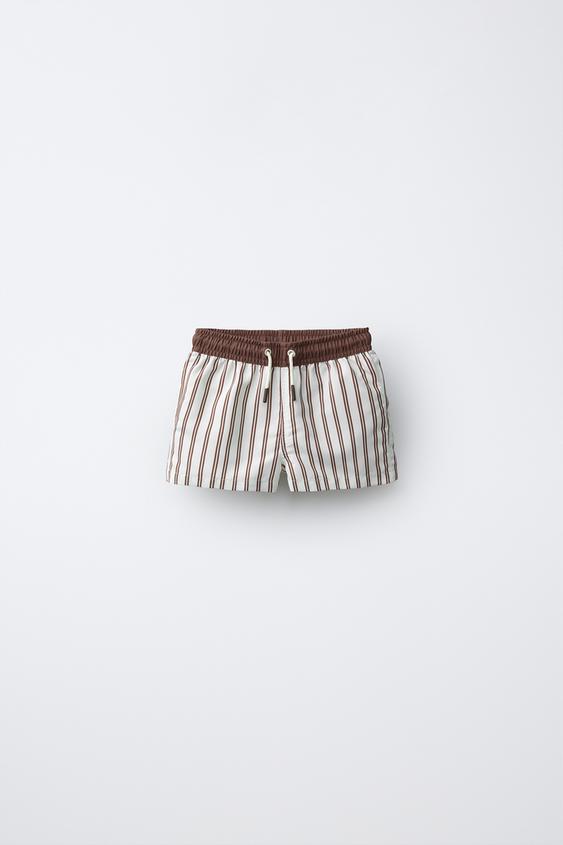 1-6 YEARS / STRIPED SWIM SHORTS - Brown / Ecru by Zara - Image 0