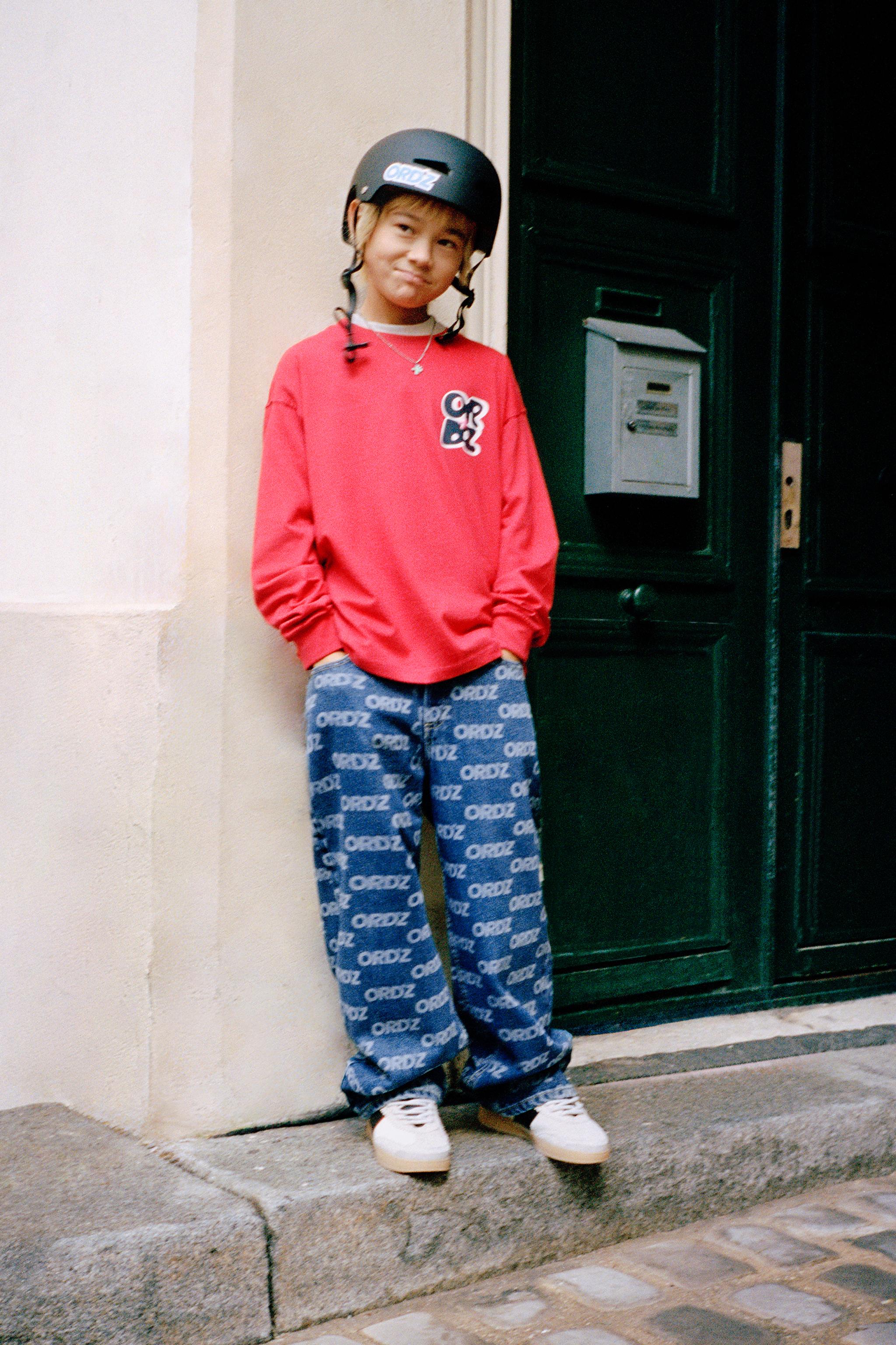 TEXT PRINT WIDE LEG JEANS