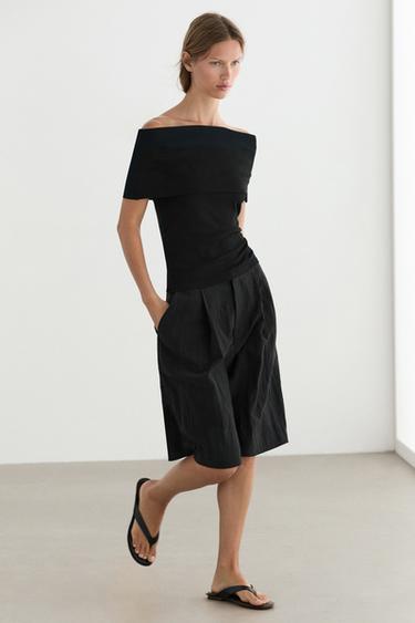 Zara Cotton off-the-shoulder top - Black