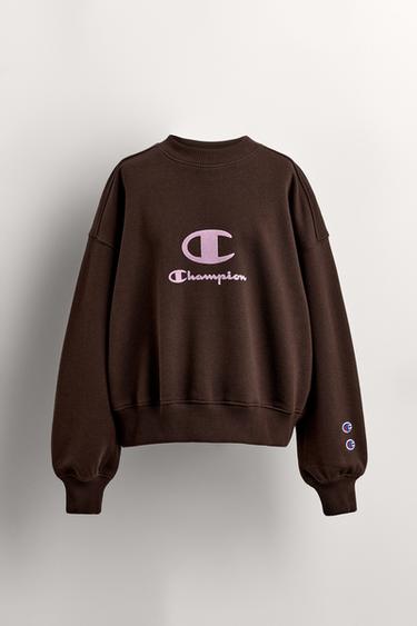 Zara CHAMPION ® X ZARA FLOCKED TEXT SWEATSHIRT - Brown