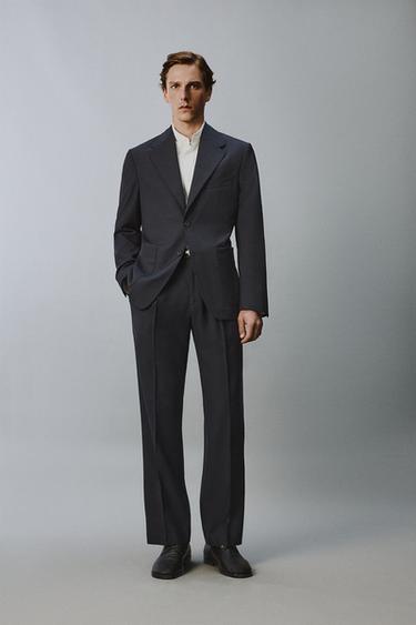 بنطلون بثنيات فيت مريح 100% صوف - بحري الخاص بـ Zara - صورة 0