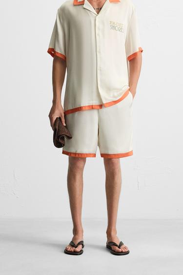 SATIN BERMUDA SHORTS WITH CONTRAST STRIPES - Orange by Zara - Image 1