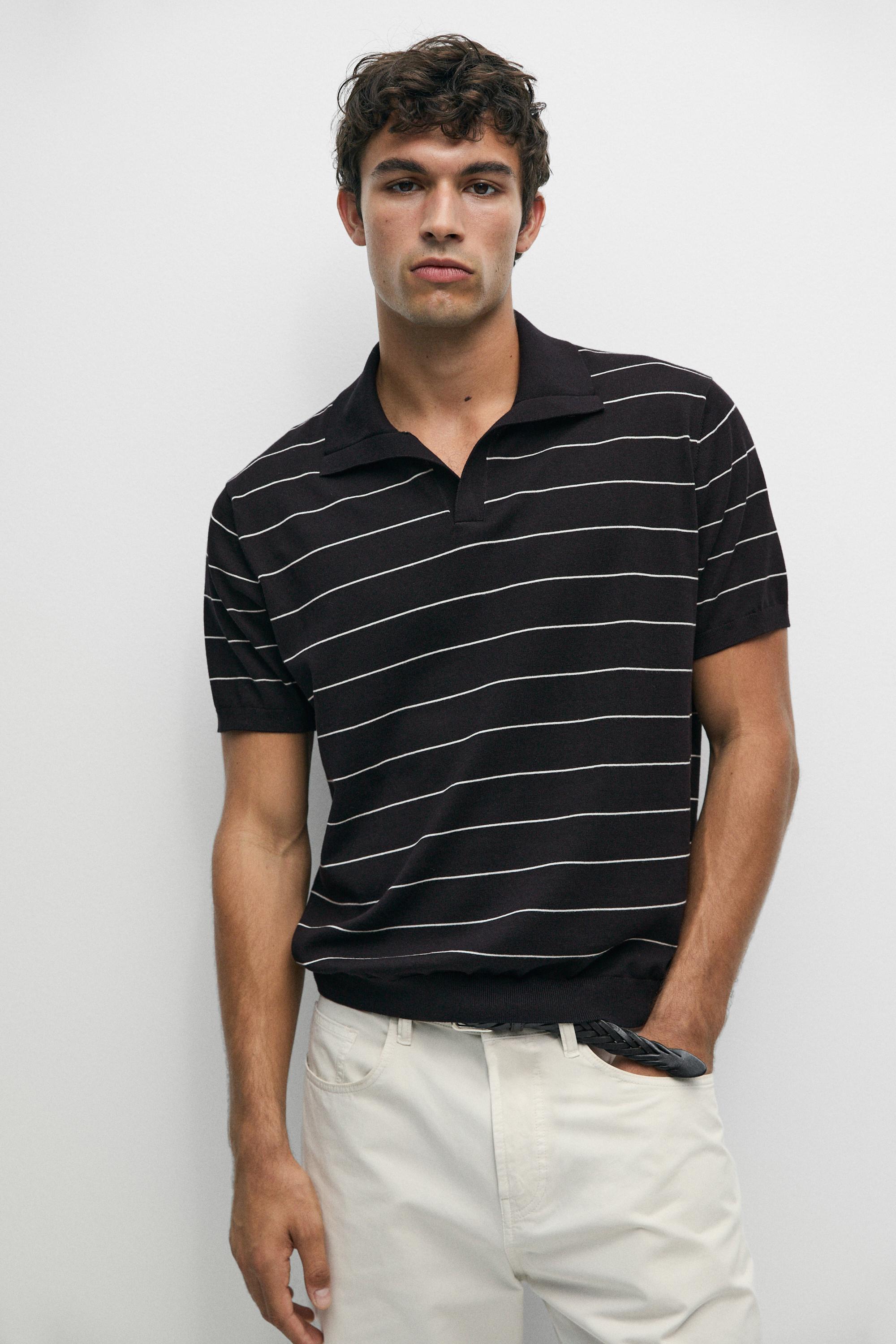 100% cotton striped knit polo sweater