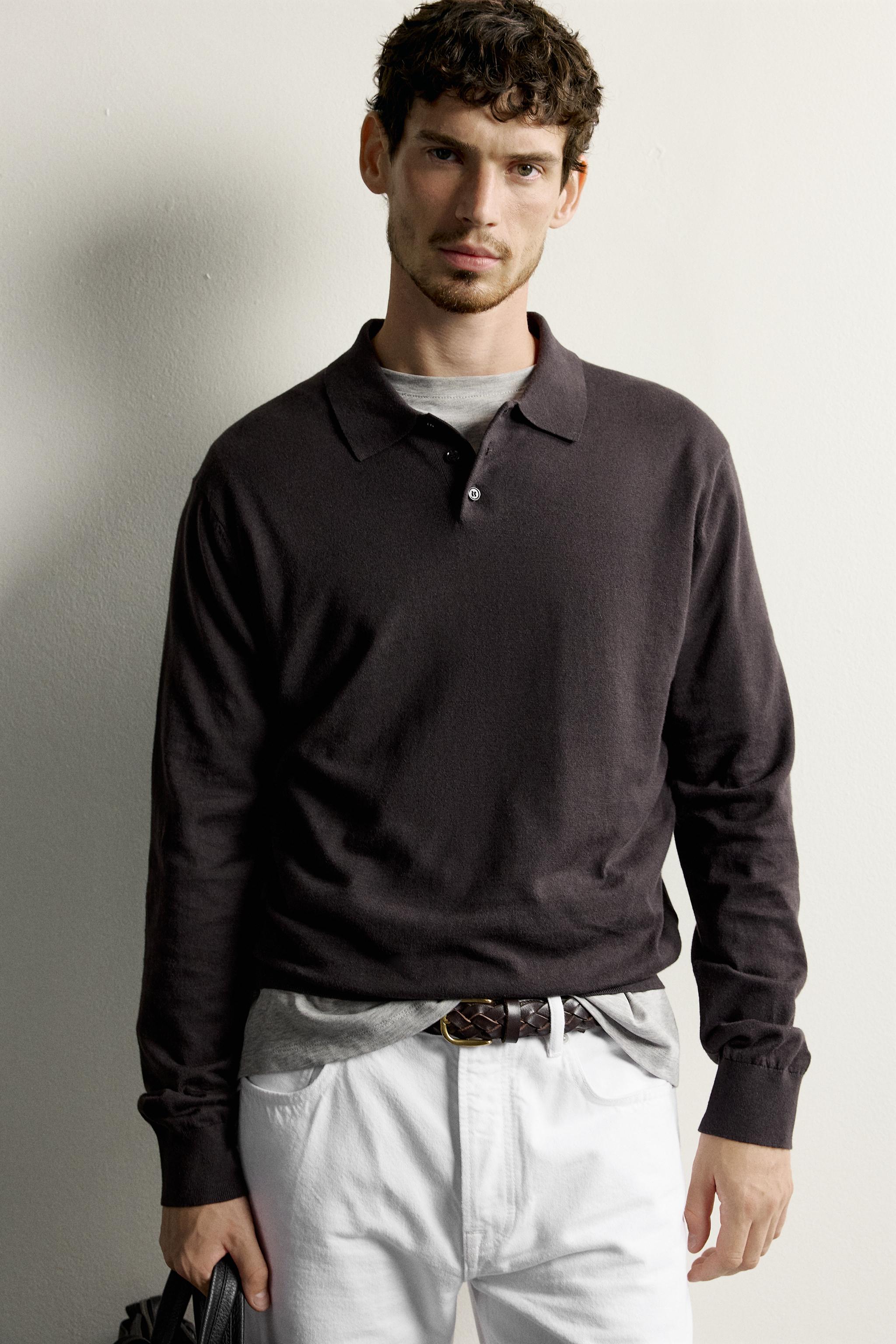 Мужские свитеры Zara COTTON BLEND LIGHTWEIGHT KNIT POLO — фото 5