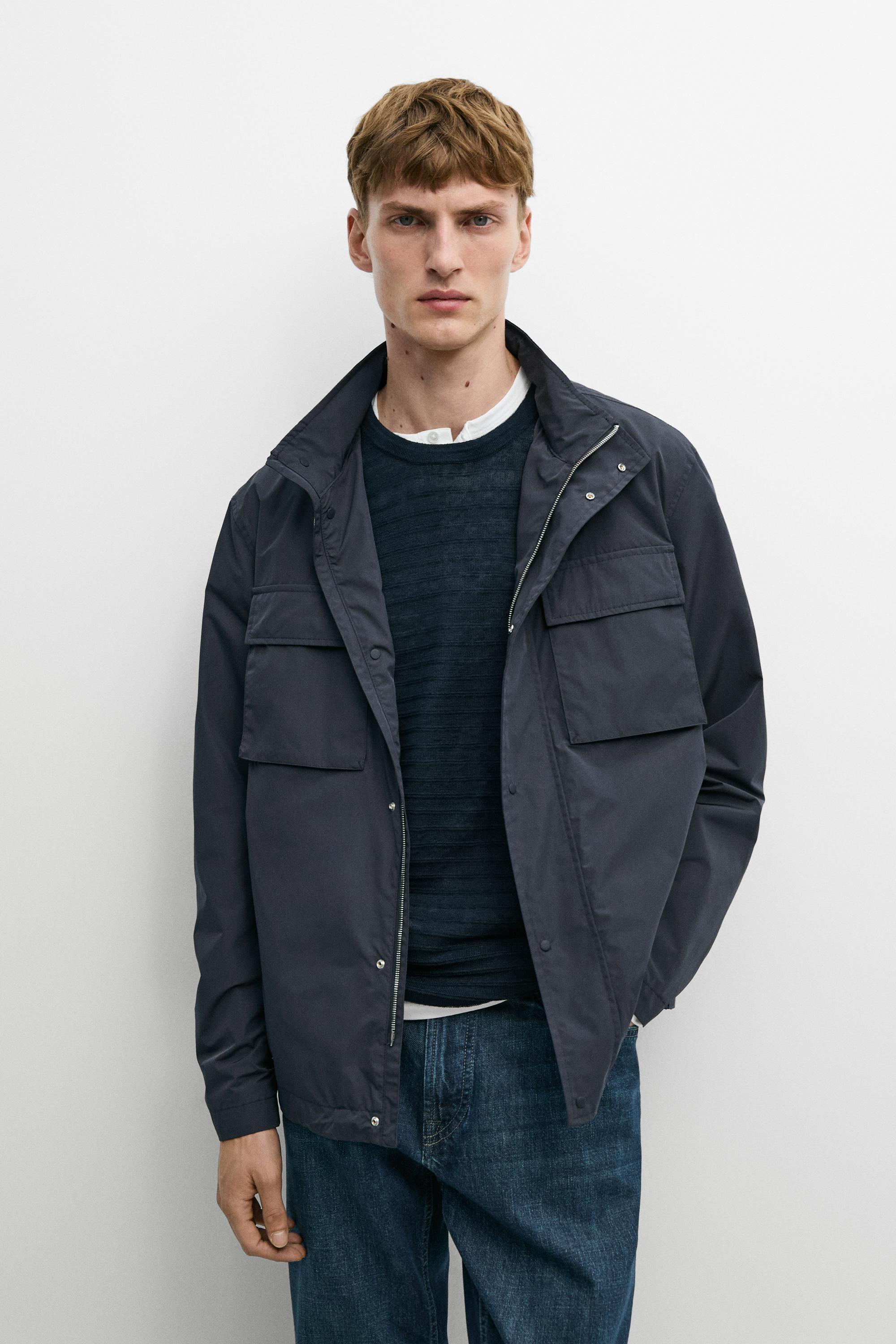 Technical fabric jacket with pocket details — Blue