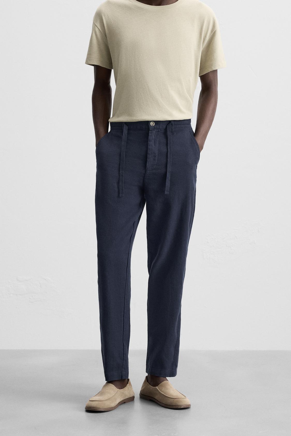 RELAXED FIT COTTON LINEN BLEND PANTS