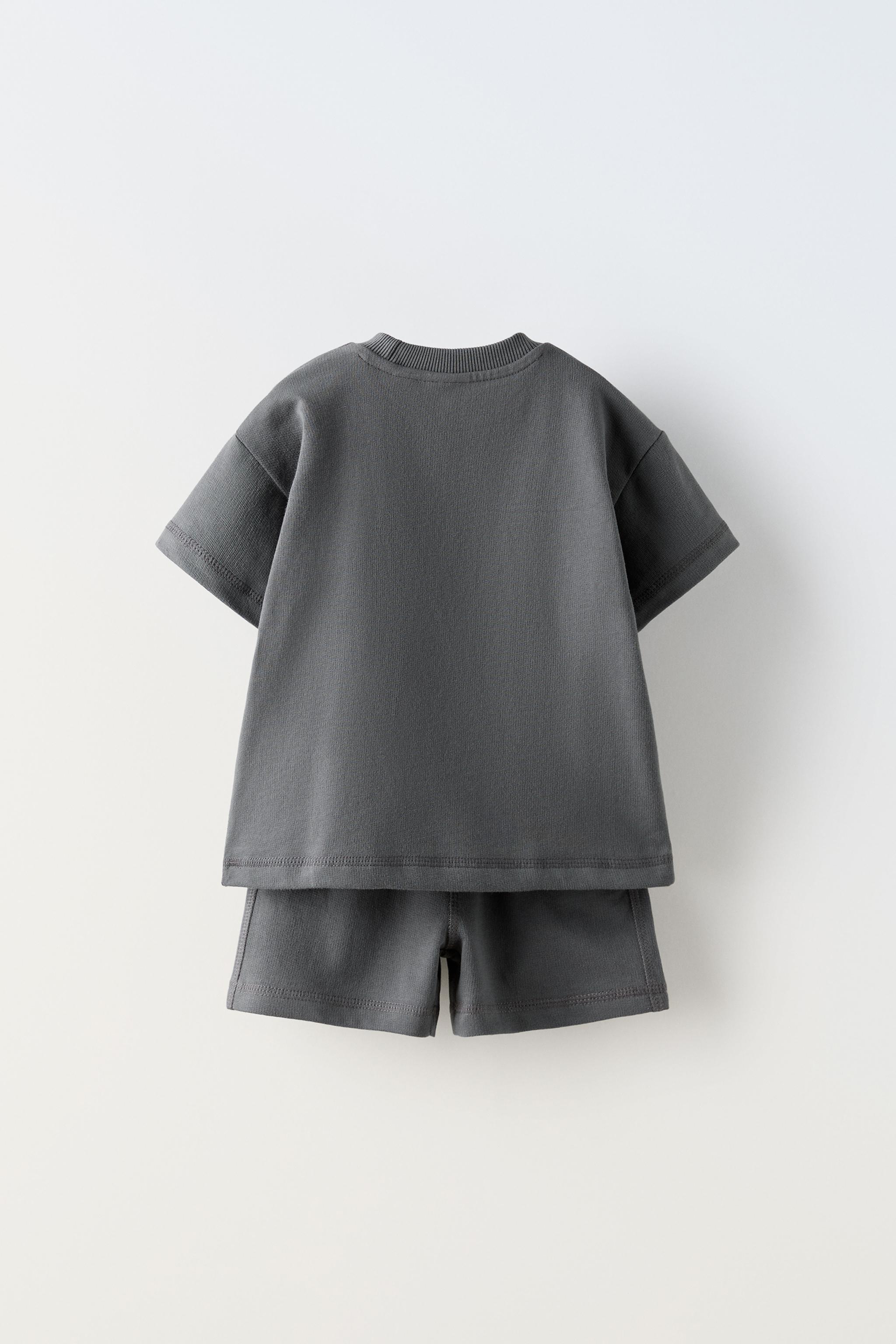 PLUSH SHORT SLEEVE SWEATSHIRT AND SHORTS MATCHING SET Anthracite grey ZARA Canada