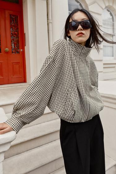 CHECK BOMBER JACKET - Black / Ecru by Zara