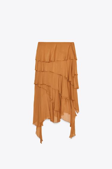 ZW COLLECTION ASYMMETRIC RUFFLE MIDI SKIRT - Orange by Zara - Image 4