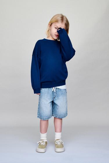 Zara 附標籤牛仔短褲 - 中藍色