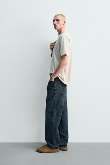 REGULAR FIT COTTON BLEND T-SHIRT - Light beige by Zara - Image 3