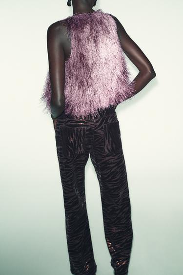 FRINGED CROP TOP - Lilac by Zara