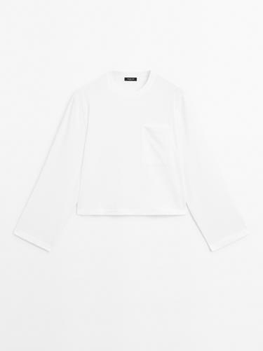 Zara Oversize T-shirt with pocket details - Oyster-white