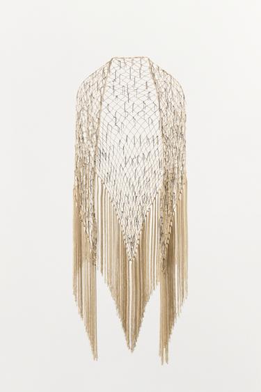 FOULARD MULTIPOSITION CHAÎNES FRANGES - Écru de Zara - Image 1