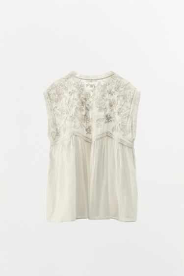 TOP DENTELLE BRODERIES ÉDITION LIMITÉE - Blanc cassé de Zara - Image 5