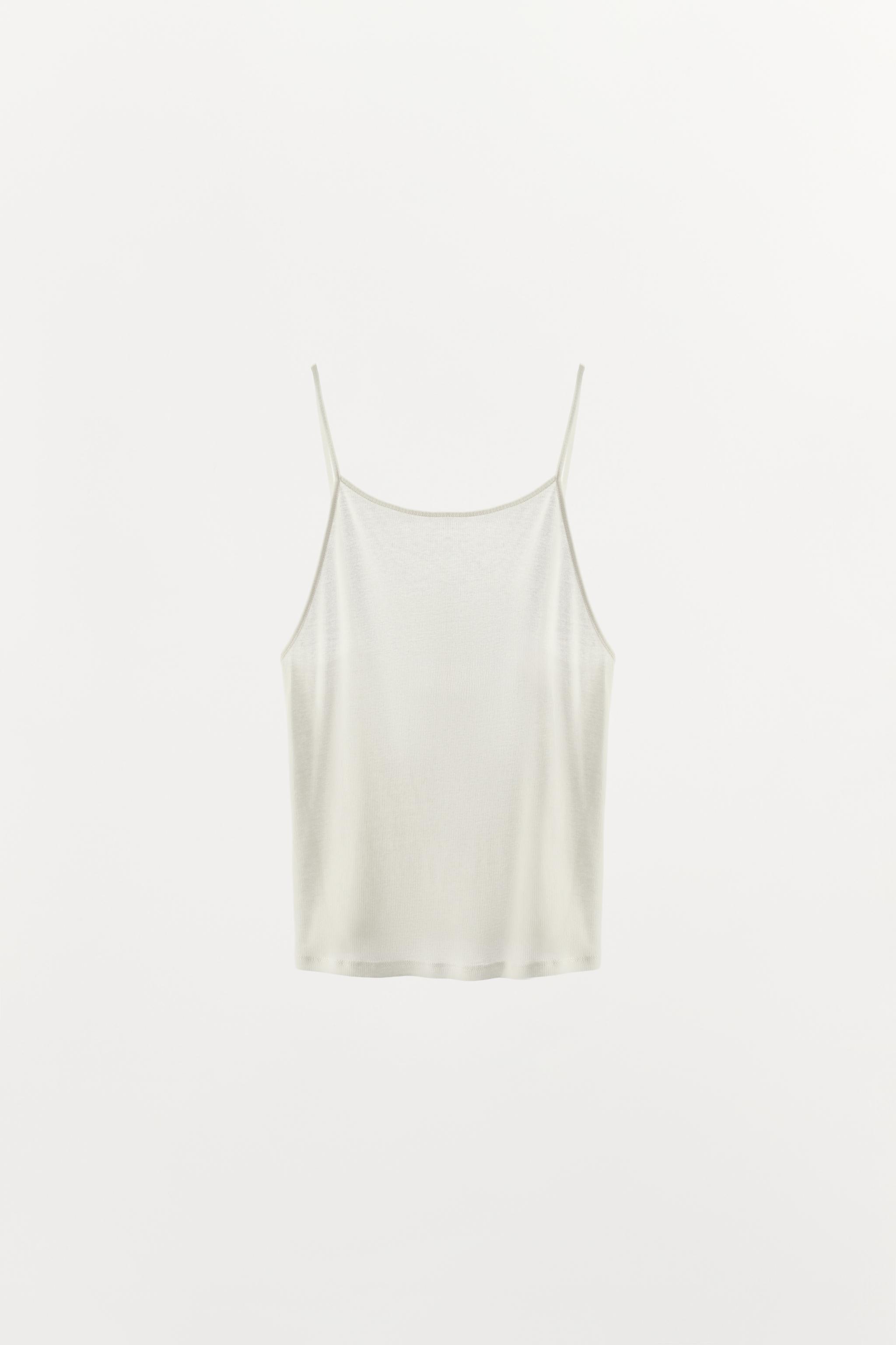 Zara %100 PAMUKLU ASKILI T-SHIRT görsel 5