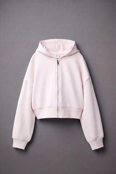 SUDADERA CREMALLERA CROPPED - Rosa claro de Zara
