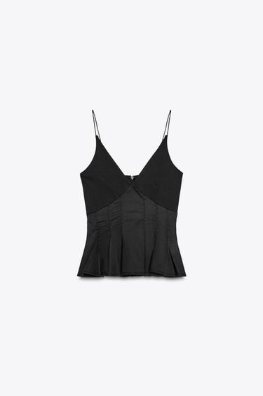 CONTRAST POPLIN PEPLUM TOP - Black by Zara - Image 5