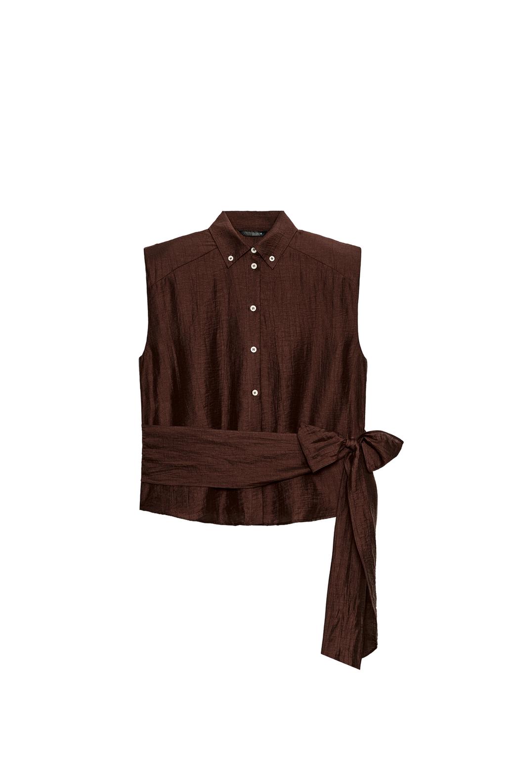 LINEN BELTED SHOULDER PAD TOP - image 3