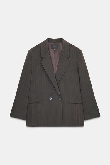 OVERSIZE PINSTRIPE BLAZER - Brown by Zara
