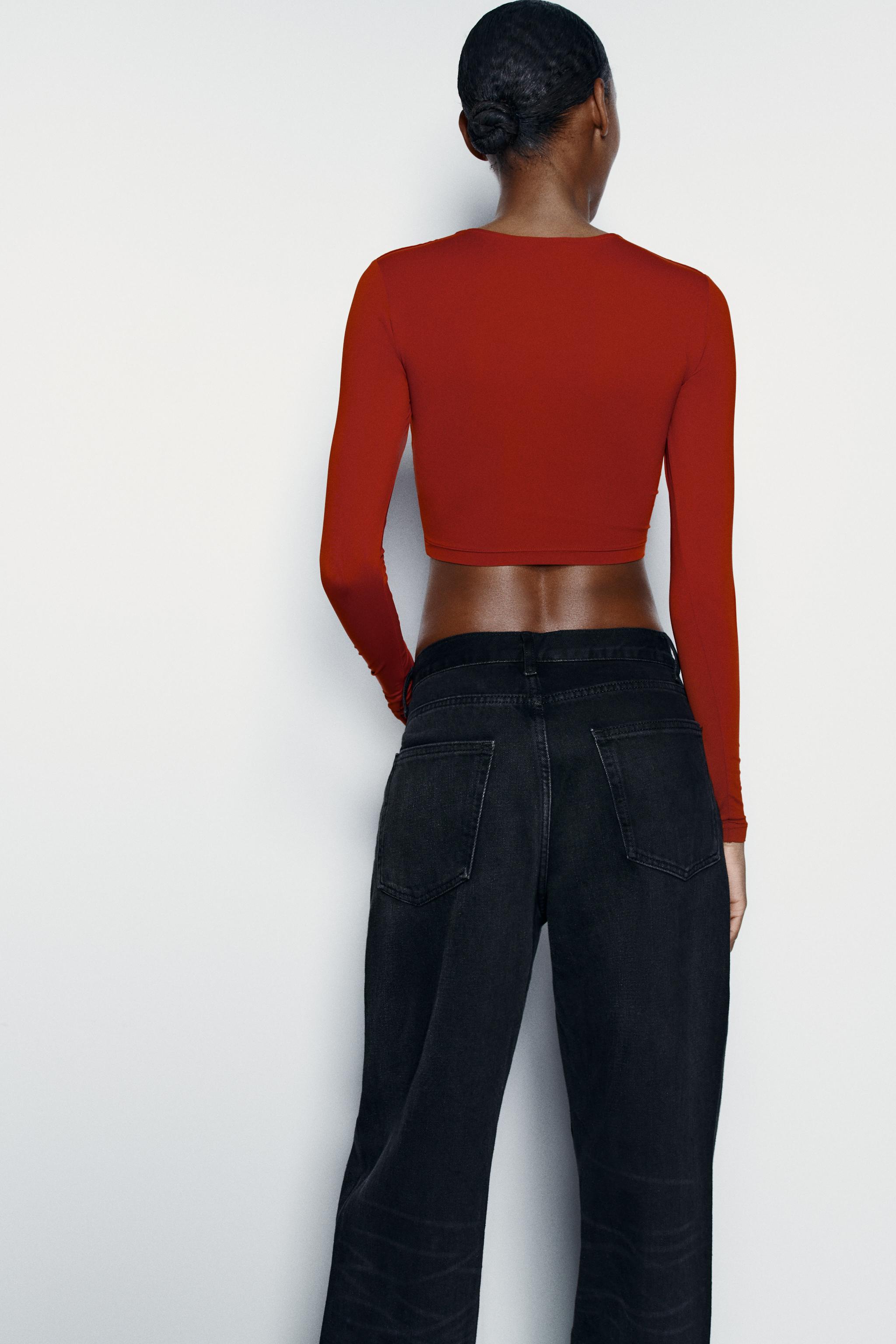 Cropped t shirt met plooien zara hot sale