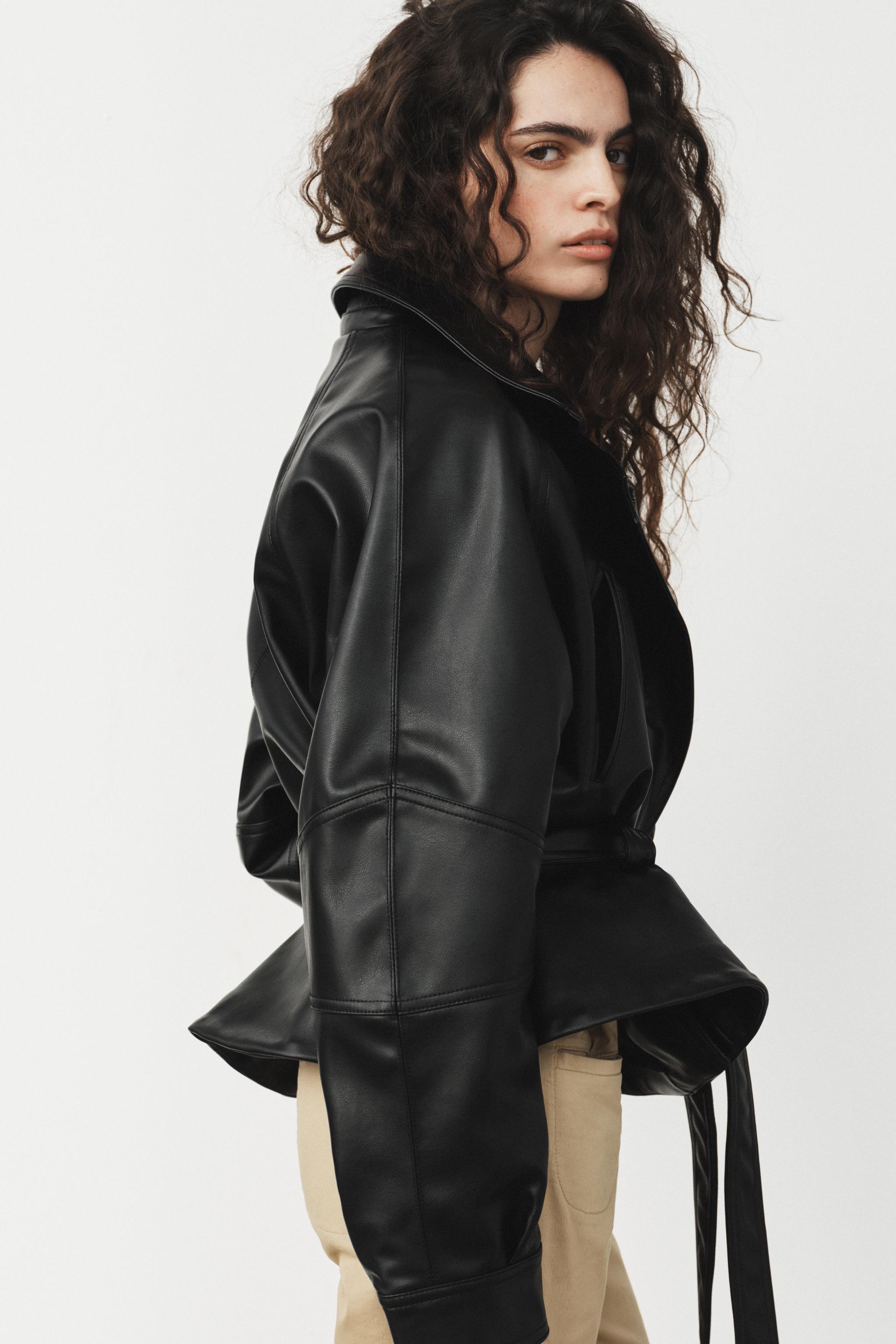 ベルト付きフェイクレザージャケット - ブラック | ZARA Japan / 日本