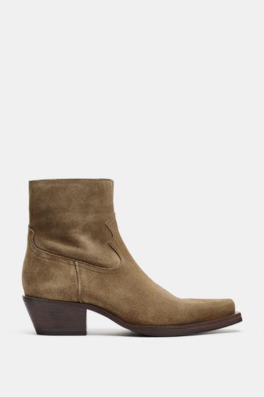 SPLIT SUEDE COWBOY ANKLE BOOTS - Dark tan by Zara