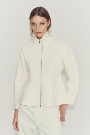 CHAQUETA PUNTO PEPLUM CREMALLERA - Crudo de Zara - Imagen 0