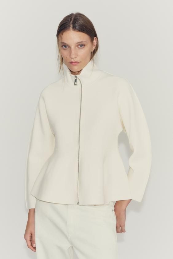 PEPLUM ZIP-UP CARDIGAN - Ecru by Zara - Image 0