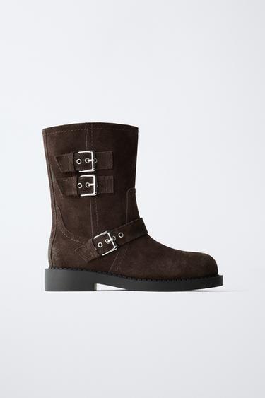 BOTTES EN CUIR À BOUCLES - Marron de Zara