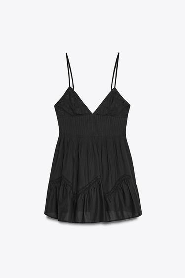 Zara EMBROIDERED SHORT DRESS - Black - Image 0