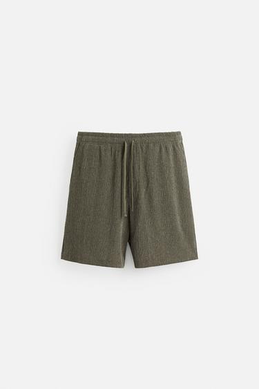 Zara 紋理休閒版百慕達短褲 - 綠色