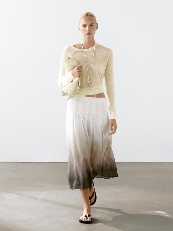 Ombré print box pleat midi skirt