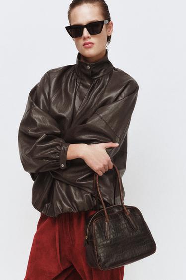 EMBOSSED LEATHER BOWLING BAG - Chocolate by Zara
